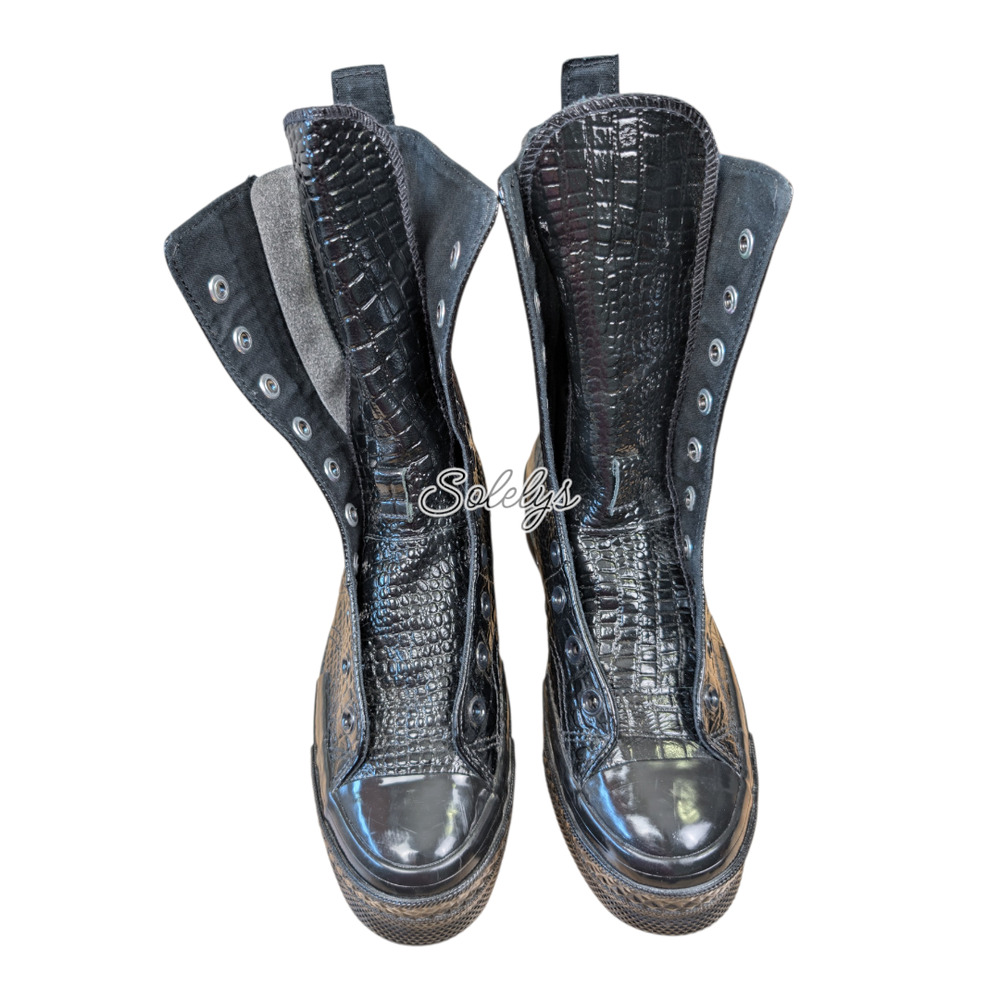 Converse Chuck 70 Plus XHI Calf High Platform Black Croc Custom Laced Sneaker 7 - Picture 8 of 10
